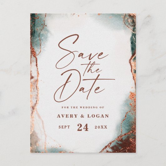 Abstracte Terra Cotta Fall Wedding Opslaan van de Aankondigingskaart (Voorkant)