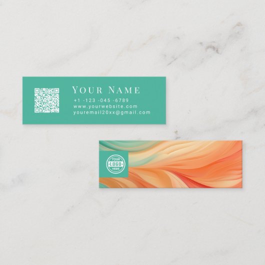 Abstracte terracotta en jade groene waterverf mini visitekaartje (Voorkant / Achterkant)