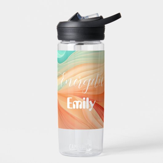 Abstracte terracotta en jade groene waterverf waterfles (Links)