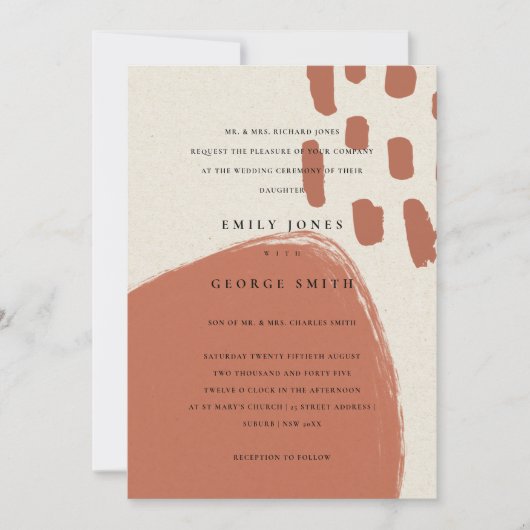 ABSTRACTE TERRACOTTA KRAFT SCANDI WEDDING INVITE BEDANKKAART (Voorkant)