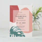 Abstracte Terracotta Monstera Leaf Modern Wedding Kaart (Staand voorkant)