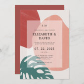 Abstracte Terracotta Monstera Leaf Modern Wedding Kaart (Voorkant / Achterkant)