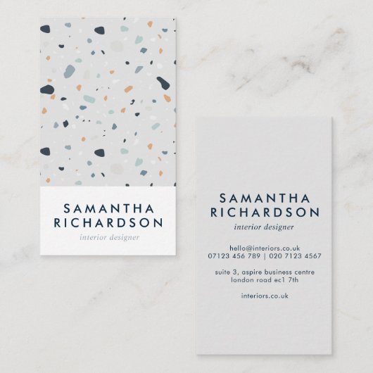 Abstracte Terrazzo Pattern Light Blue & Navy Visitekaartje (Voorkant / Achterkant)