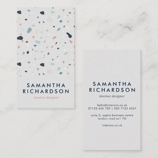 Abstracte Terrazzo Pattern Light Blue & Navy Visitekaartje (Voorkant / Achterkant)