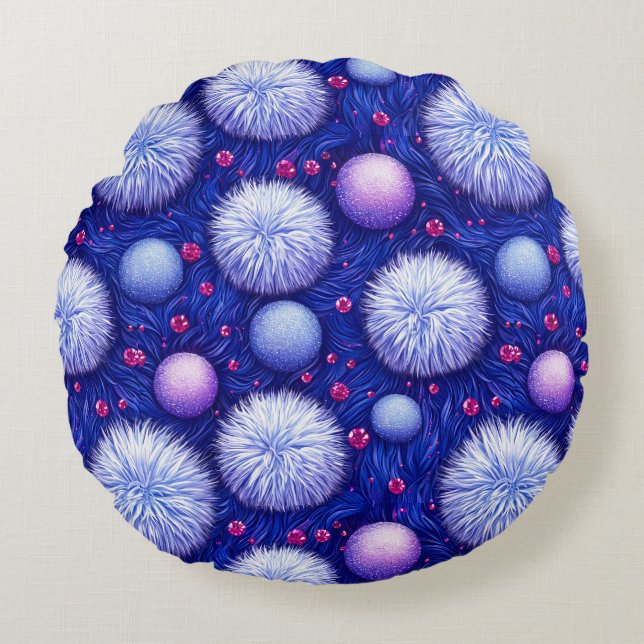 Abstracte textuur met glinsterende bollen en wolli rond kussen (Voorkant)
