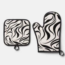 abstracte textuur met golvende lijnen ovenwant & pannenlap set