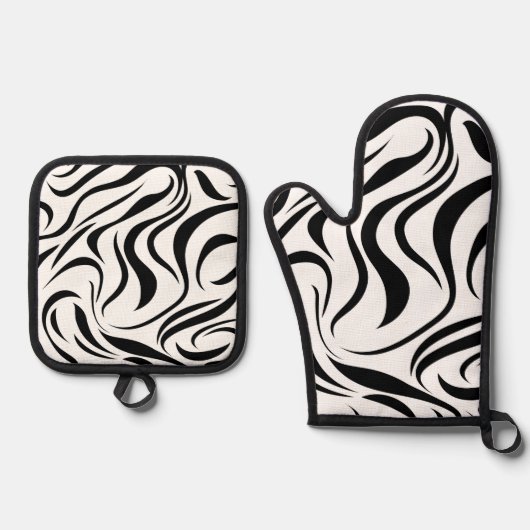 abstracte textuur met golvende lijnen ovenwant & pannenlap set (Voorkant)