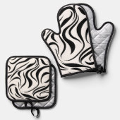 abstracte textuur met golvende lijnen ovenwant & pannenlap set (Voorkant / Achterkant)