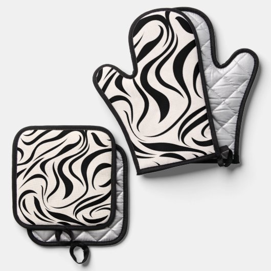 abstracte textuur met golvende lijnen ovenwant & pannenlap set (Voorkant / Achterkant)