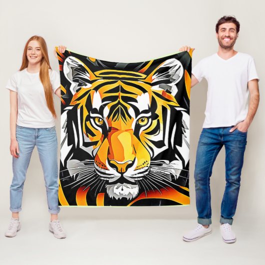Abstracte Tiger Art Fleece Deken (In situ)