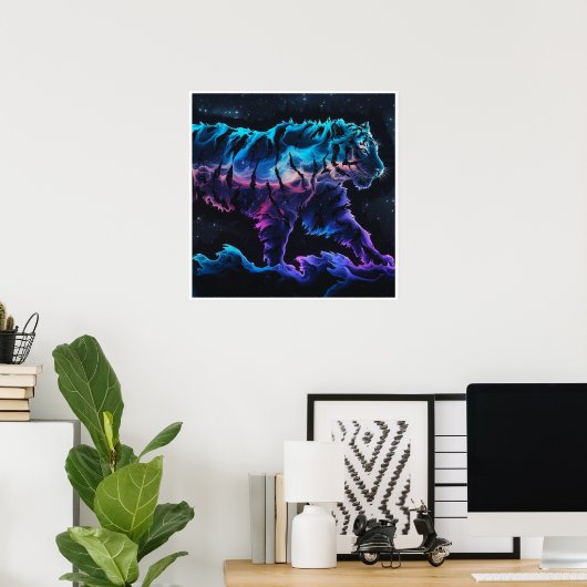 Abstracte Tiger Conceptual Ink Art in Alcoholverf Poster (Thuiskantoor)