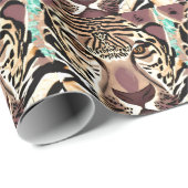 Abstracte Tiger Faces Tan en Blauwgroen Verjaardag Cadeaupapier (Rol Hoek)
