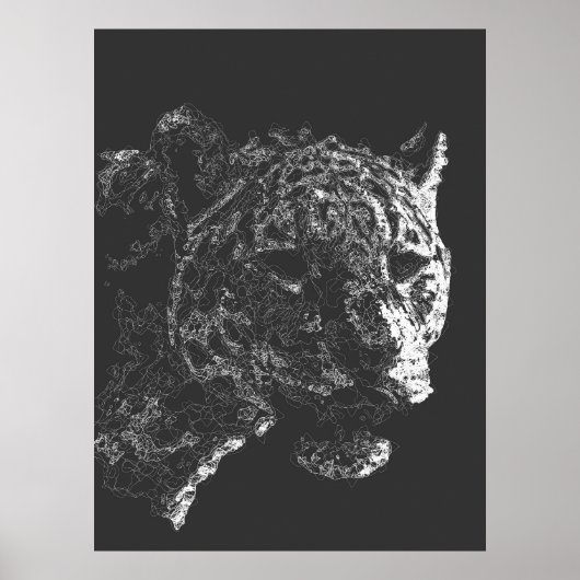 abstracte Tiger Head Face Fine Line Art Poster (Voorkant)
