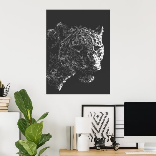 abstracte Tiger Head Face Fine Line Art Poster (Thuiskantoor)