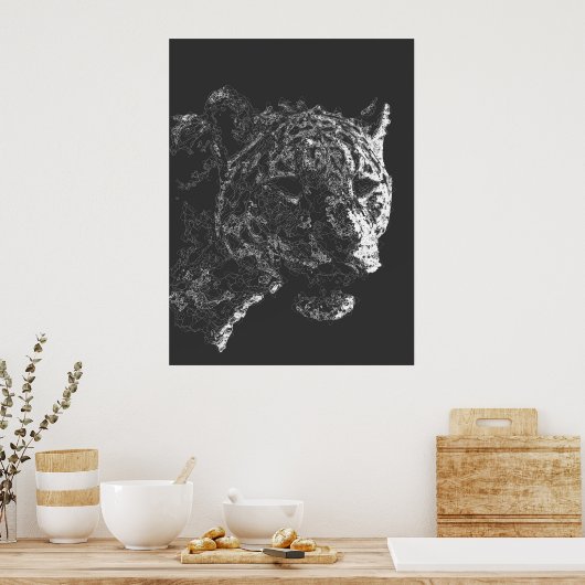 abstracte Tiger Head Face Fine Line Art Poster (Keuken)