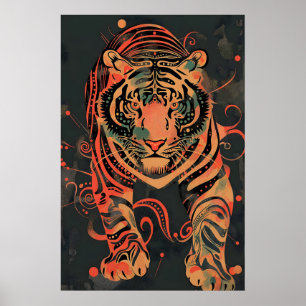 Abstracte Tijgerprint Tribale Jungle Illustratie Poster