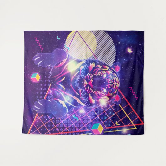 Abstracte tijgerretro kosmische vormgeving wandkleed (Voorkant (horizontaal))