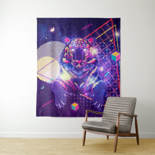 Abstracte tijgerretro kosmische vormgeving wandkleed