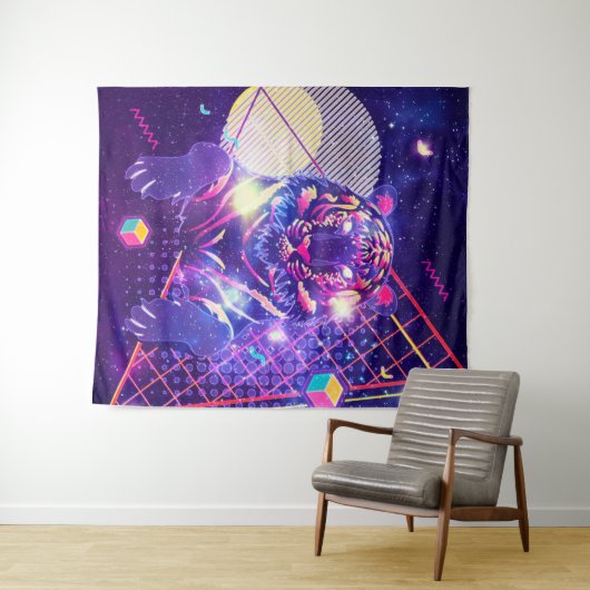 Abstracte tijgerretro kosmische vormgeving wandkleed (In Situ (horizontaal))