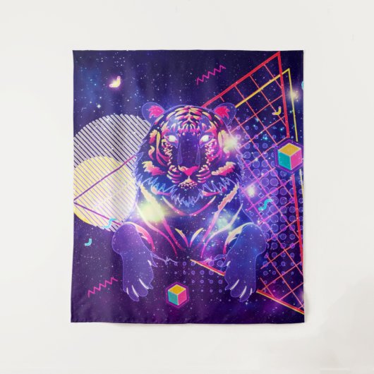 Abstracte tijgerretro kosmische vormgeving wandkleed (Voorkant)