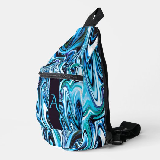 Abstracte tinten van Blue Swirl Sling Bag (Rechterhoek)