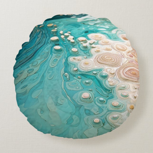 Abstracte topografische oceaan kunst rond kussen (Voorkant)