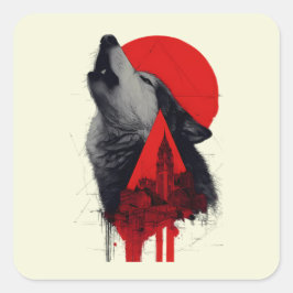 Abstracte Trash Polka Huilende Wolf Sticker