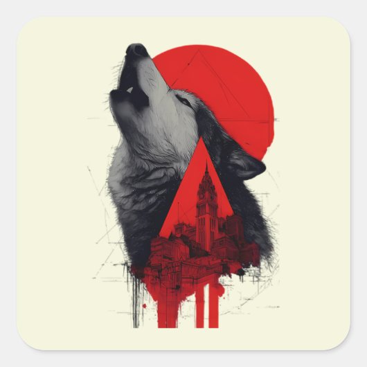 Abstracte Trash Polka Huilende Wolf Sticker (Voorkant)
