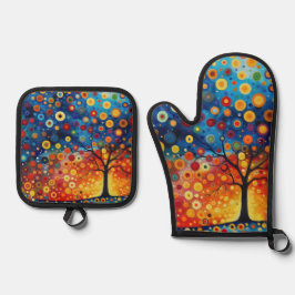 Abstracte Tree Oven Mitt en Pot Holder Ovenwant & Pannenlap Set