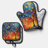 Abstracte Tree Oven Mitt en Pot Holder Ovenwant & Pannenlap Set (Voorkant / Achterkant)