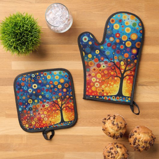 Abstracte Tree Oven Mitt en Pot Holder Ovenwant & Pannenlap Set (Top down)