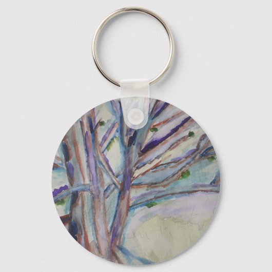 Abstracte Trees Button Key Ring Sleutelhanger (Voorkant)