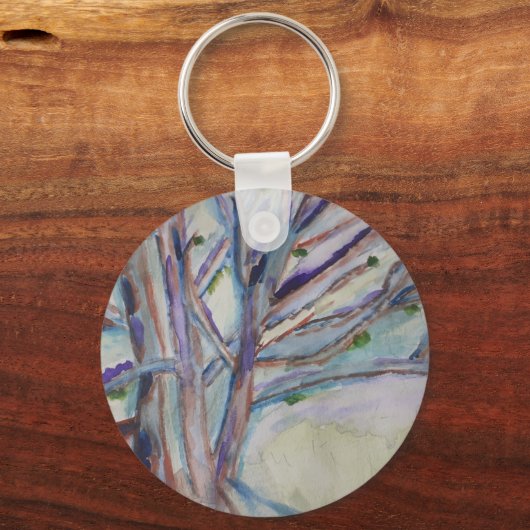 Abstracte Trees Button Key Ring Sleutelhanger (Voorkant)