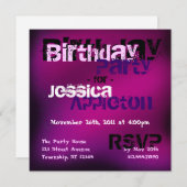 Abstracte Trendy Fuchsia & Violet Birthday Invites Kaart (Voorkant / Achterkant)