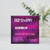 Abstracte Trendy Fuchsia & Violet Birthday Invites Kaart (Staand voorkant)