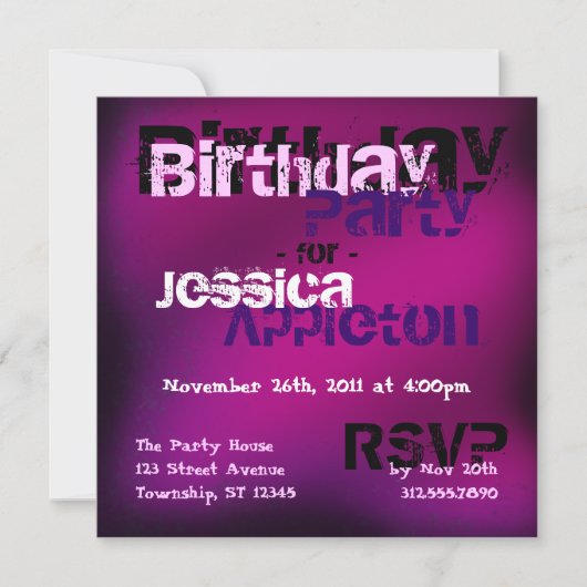 Abstracte Trendy Fuchsia & Violet Birthday Invites Kaart (Voorkant)