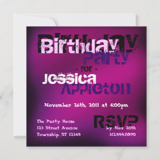 Abstracte Trendy Fuchsia & Violet Birthday Invites Kaart