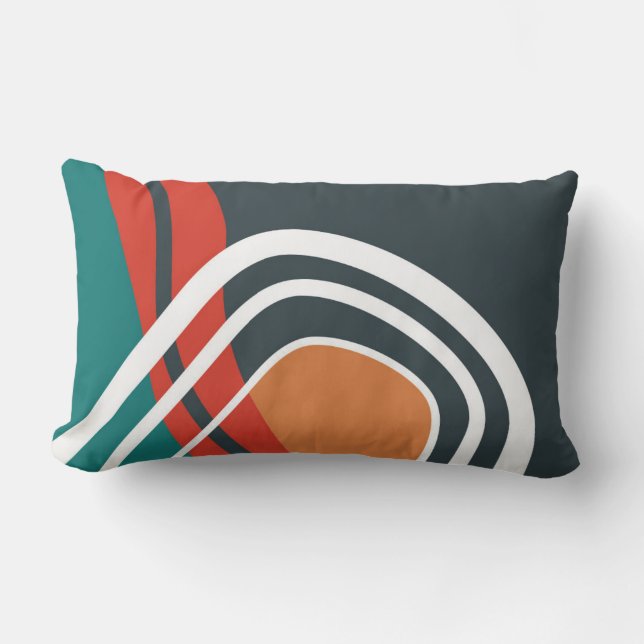 Abstracte trendy lijnkunst in blauw rood en wit kussen (Voorkant)