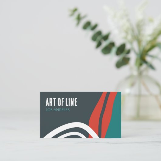 Abstracte trendy lijnkunst in blauw rood en wit visitekaartje (Staand voorkant)