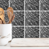 Abstracte trendy veren zwart wit print tegeltje