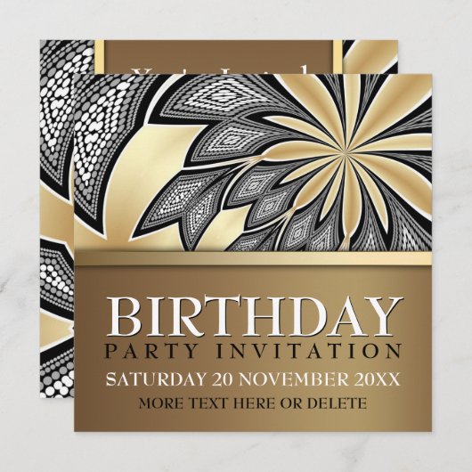 Abstracte Tribal Golden Birthday Party Uitnodiging (Voorkant / Achterkant)