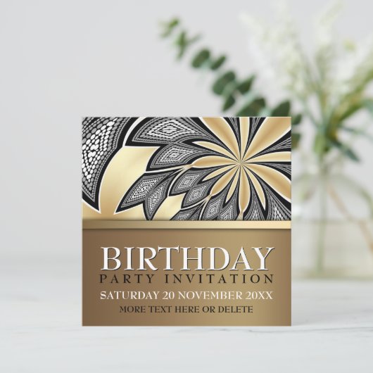 Abstracte Tribal Golden Birthday Party Uitnodiging (Staand voorkant)