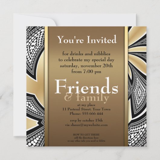 Abstracte Tribal Golden Birthday Party Uitnodiging (Achterkant)