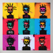 Abstracte Tribal Graffiti-personages Bold Grid Poster (Voorkant)