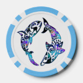 Abstracte tribale haaien cirkelen pokerchips (Achterkant)