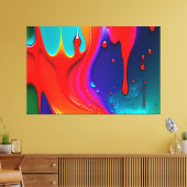 Abstracte trilkleurige drip canvas afdruk (Insitu (Woonkamer))