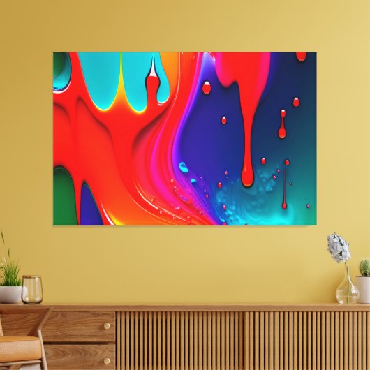 Abstracte trilkleurige drip canvas afdruk (Insitu (Woonkamer))