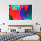 Abstracte trilkleurige drip canvas afdruk (Insitu (Slaapkamer))