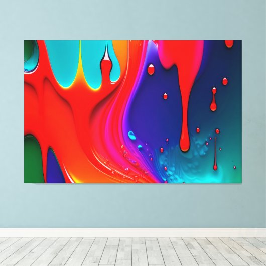 Abstracte trilkleurige drip canvas afdruk (Insitu (Houten vloer))