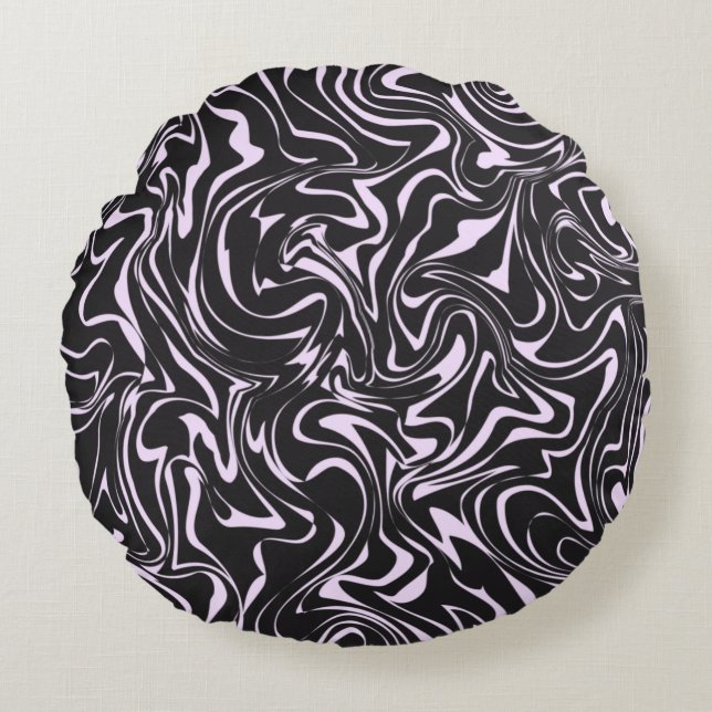 Abstracte trommelduim voor zwart en roze marmer rond kussen (Voorkant)